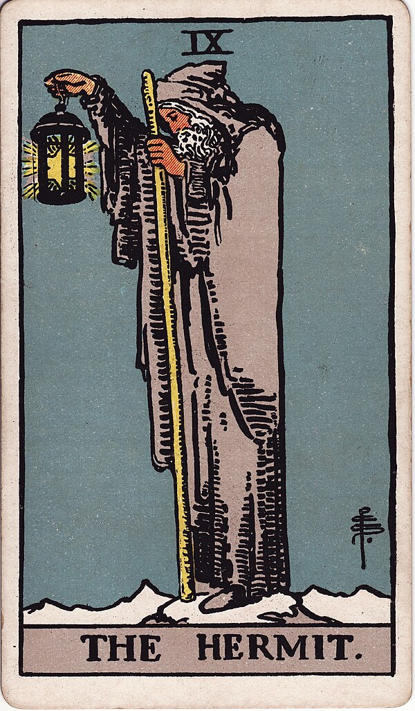 The Hermit — Rider–Waite-Smith tarot card by Pamela Colman Smith, 1909