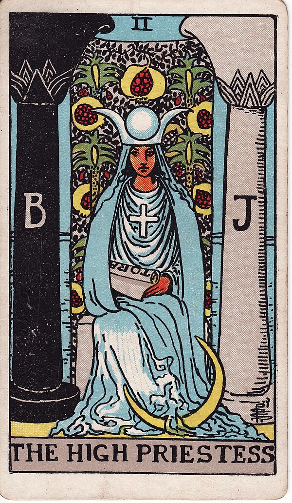 The High Priestess — Rider–Waite-Smith tarot card by Pamela Colman Smith, 1909