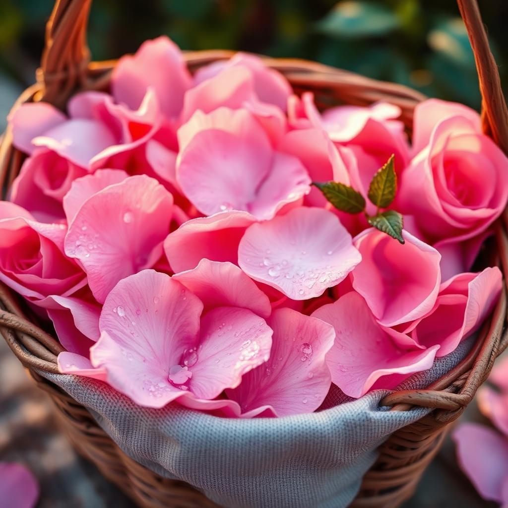 Rose gathered in a basket