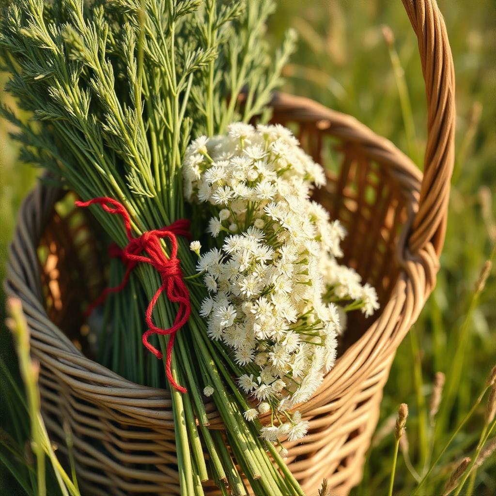 Yarrow gathered in a basket